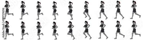 Girl Run Cycle Animation Sprite Sheet, jogging, Running, Silhouette