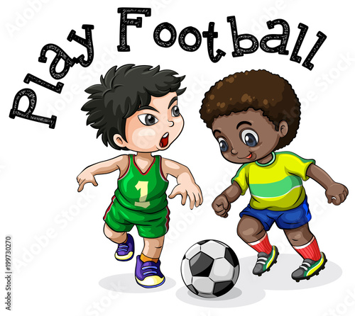 Kids Playing Football on White Background