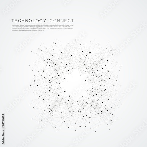 Modern connected background with geometric shapes, lines and dots
