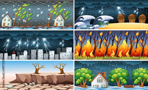 Six different natural disaster scences