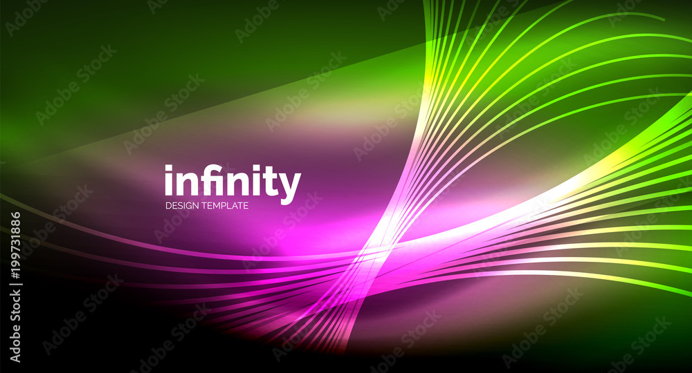Abstract wave on dark background, shiny glowing neon digital background template Abstract wave on dark background, shiny glowing neon digital background template
