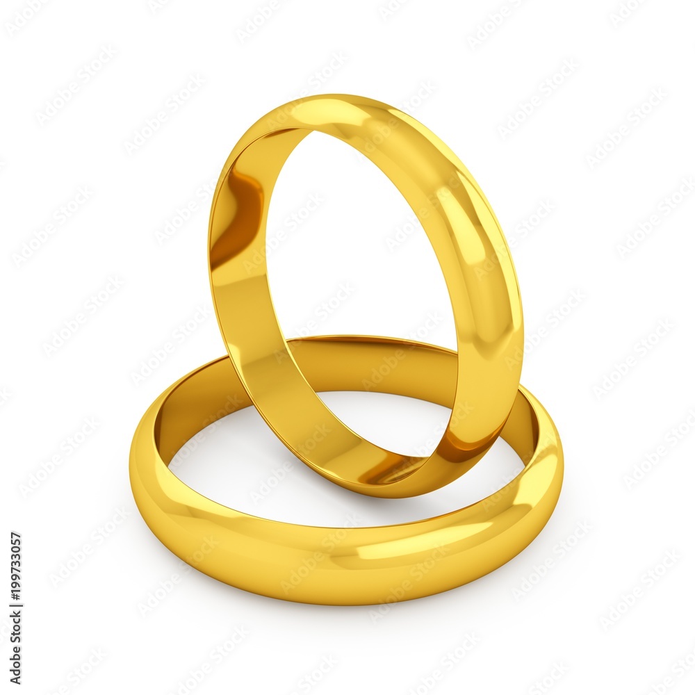 3D rendering Couple of Golden wedding rings isolated on white 3D rendering Couple of Golden wedding rings isolated on white