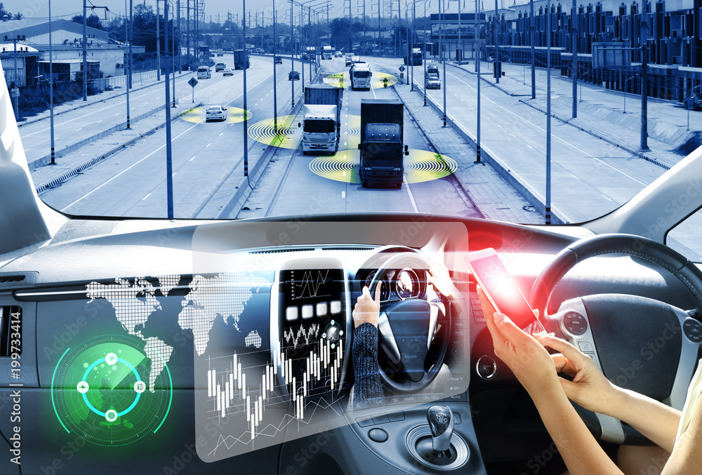 electric car or intelligent car.Heads up display(HUD).futuristic