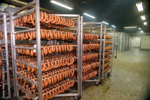 meat sausage processing in factory