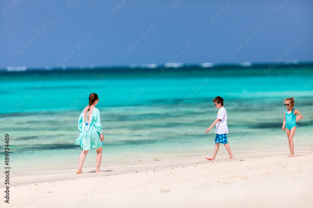 Mother and kids at beach