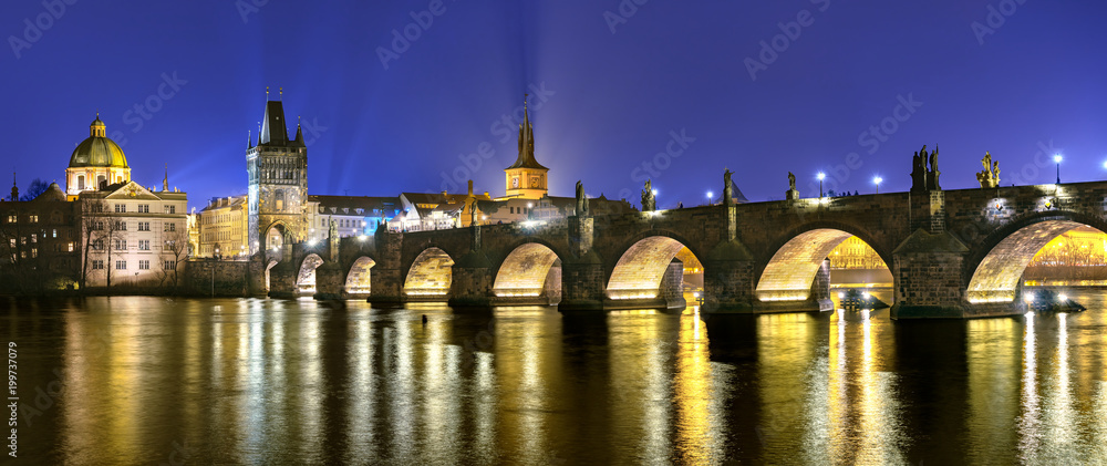 Romantic Travel Destination, Charles Bridge at Night, Historical Prague, the Heart of Europe