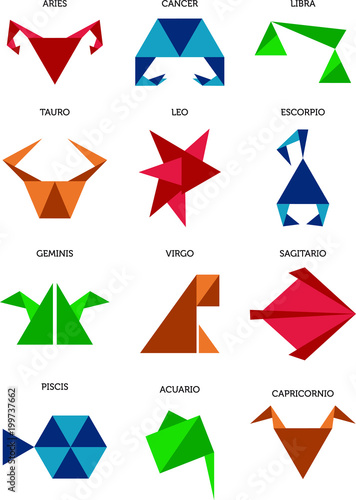 Signos del horóscopo diseño tipo Origami
