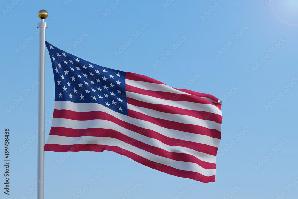 American flag in front of a clear blue sky American flag in front of a clear blue sky