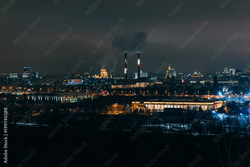 MOSCOW, RUSSIA - DECEMBER 25, 2016: Vorobyovy Gory. The view from Sparrow hills in Moscow at night