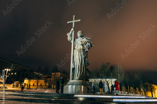 MOSCOW  RUSSIA - DECEMBER 23  2016  Monument to Holy Prince Vladimir the Great on Borovitskaya Square near the Kremlin  Moscow