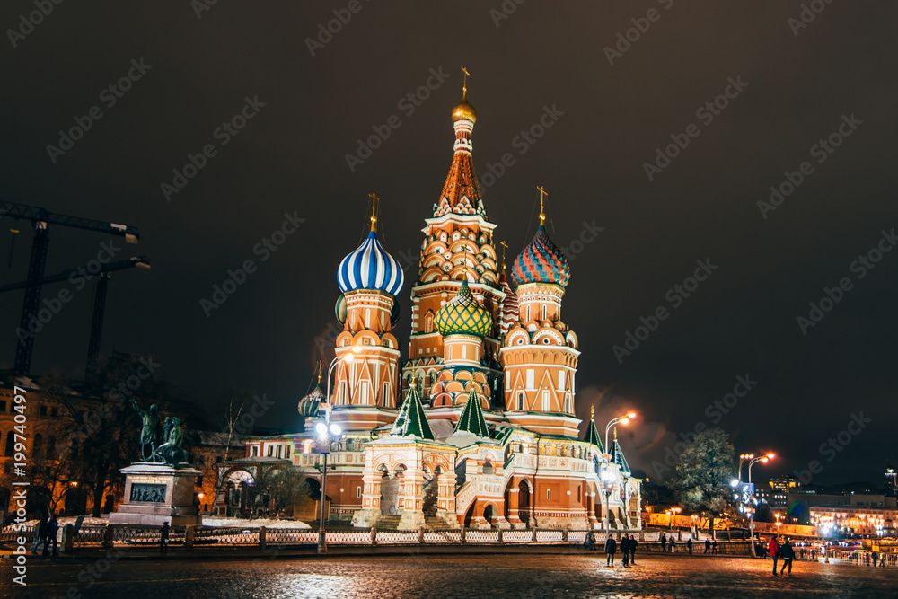 St Basil's cathedral on Red Square, Moscow, Russia. Winter night