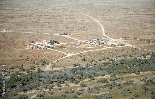 Aerial view of the town of Innamincka,  South Australia. photo