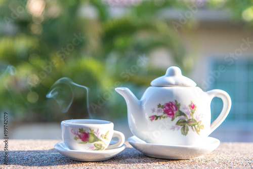 Tea cup set on the morning,select focus.