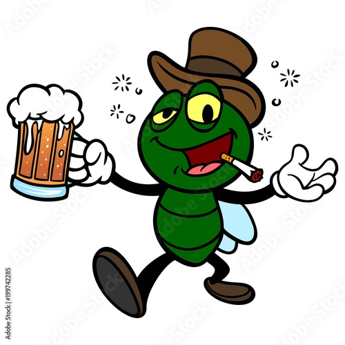 Bar Fly with Beer - A vector cartoon illustration of a Bar Fly with Beer.