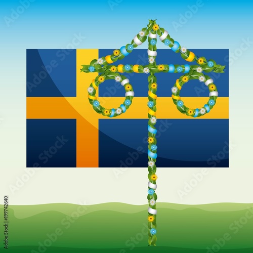 midsummer swedish flag of sweden celebration maypole vector illustration photo