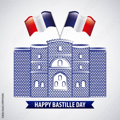 bastille day french celebration tricolour flag castle vector illustration