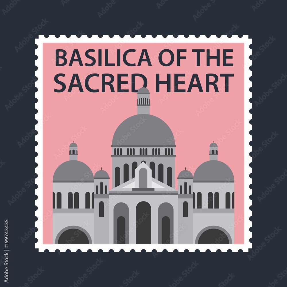 landmarks of the world pink postcard of basilica sacred heart vector illustration