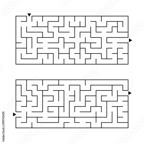 A set of two rectangular labyrinths. Simple flat vector illustration isolated on white background. Developmental game for children.