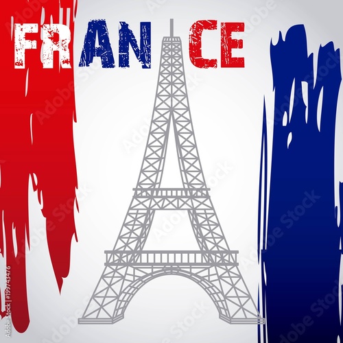 landmarks of the world france flag with tower eiffel vector illustration