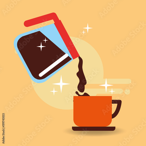 pot glass handle pouring coffee on cup vector illustration