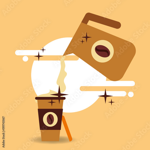 fresh coffee pouring from pot in cup takeaway vector illustration