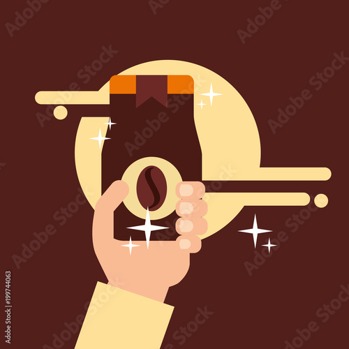 hand holding coffee jar instant bean sticker vector illustration
