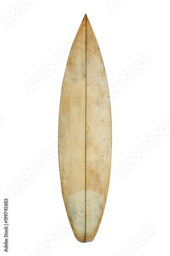 Vintage wood surfboard isolated on white with clipping path for object, retro styles. © jakkapan