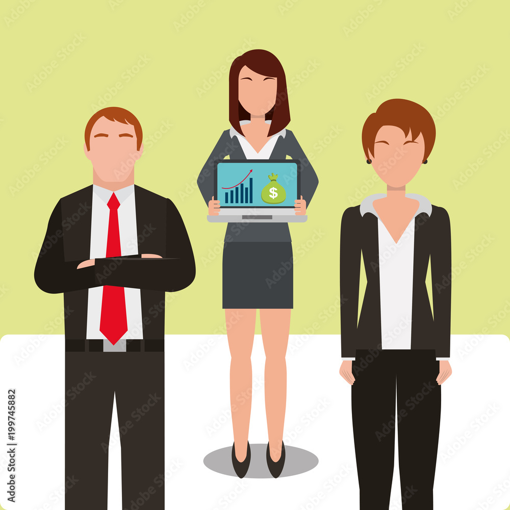 people business with laptop report statistics on screen vector illustration people business with laptop report statistics on screen vector illustration
