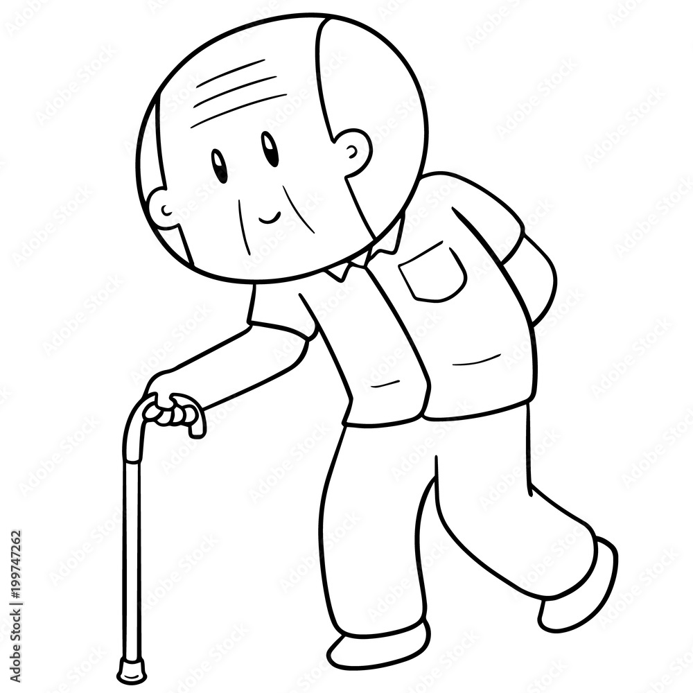 Obraz premium vector of old man using cane