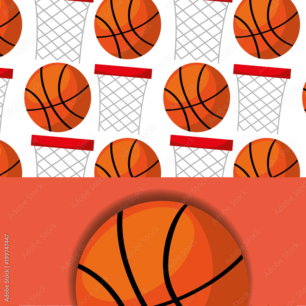 basketball hoop and ball sport competition pattern vector illustration