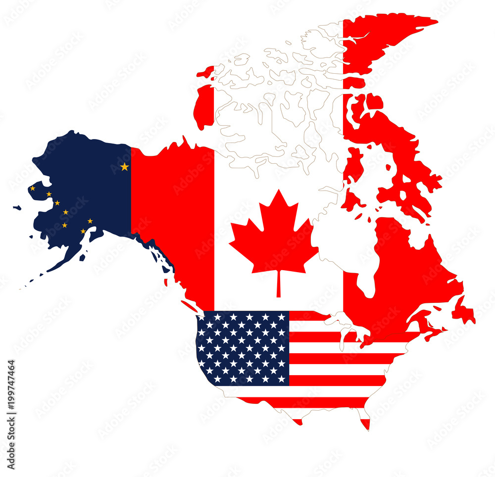 Stockillustratie 北米地図と国旗 | Adobe Stock