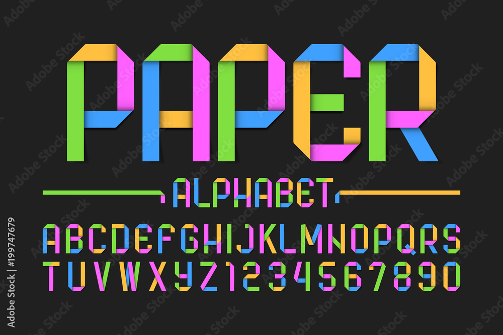 Colorful paper style font, alphabet and numbers Colorful paper style font, alphabet and numbers