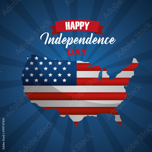 american map with flag happy independence day vector illustration