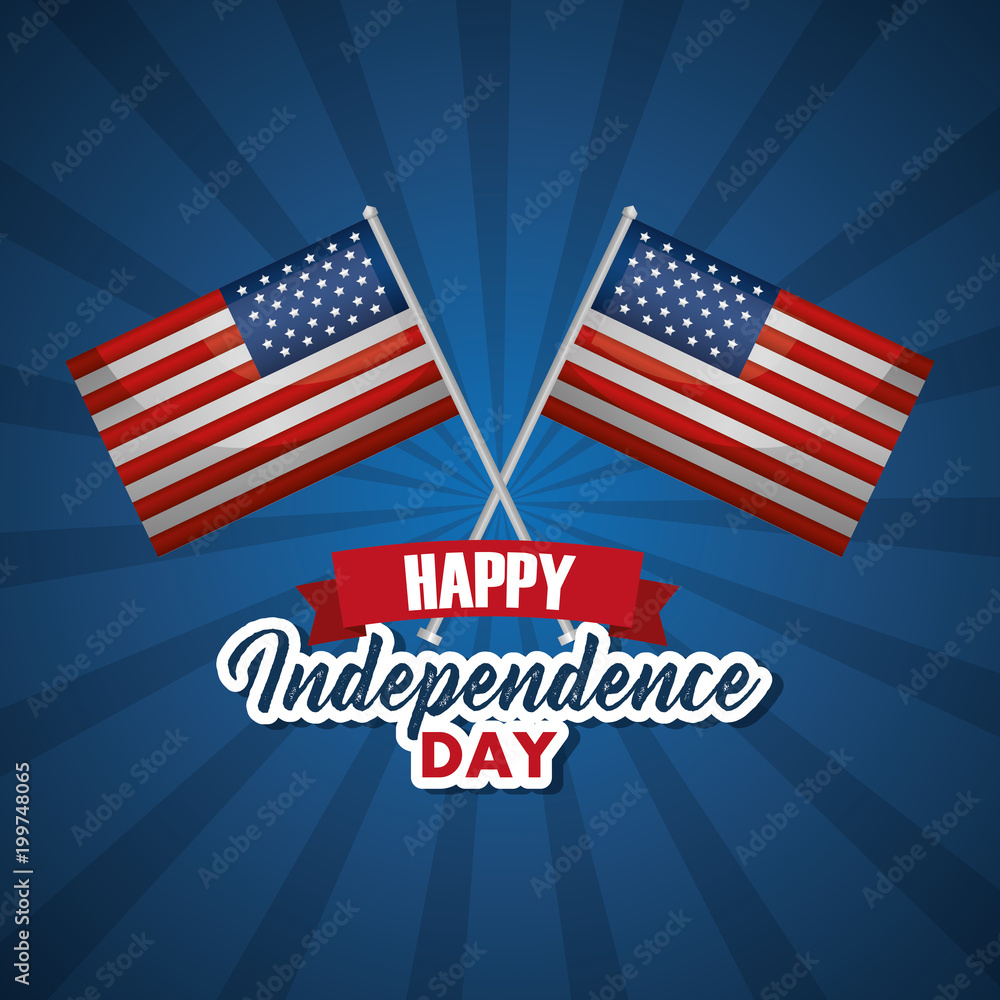 happy independence day flags crossed blue background vector illustration happy independence day flags crossed blue background vector illustration