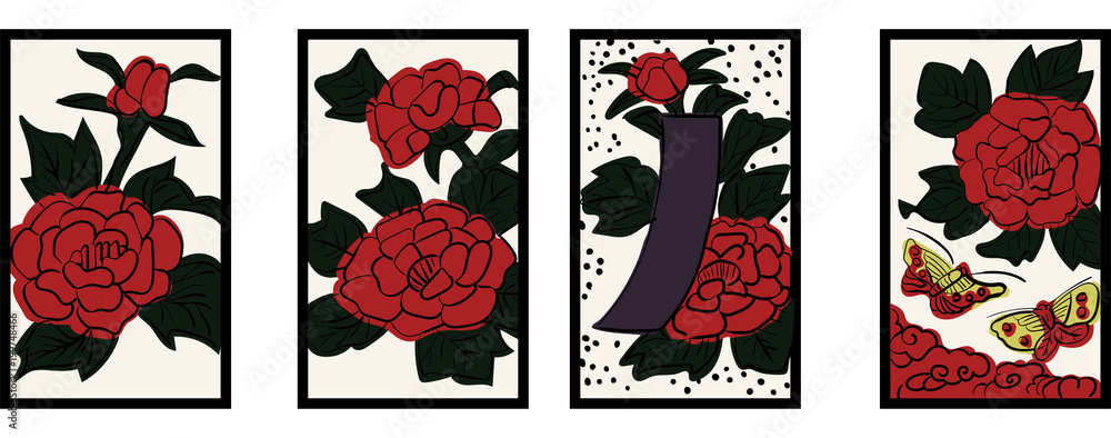 花札のイラスト 6月牡丹 牡丹に蝶 日本のカードゲーム ベクターデータ 手描き フリーハンド Vector De Stock Adobe Stock 花札のイラスト 6月牡丹 牡丹に蝶 日本のカードゲーム ベクターデータ 手描き フリーハンド Vector De Stock Adobe Stock