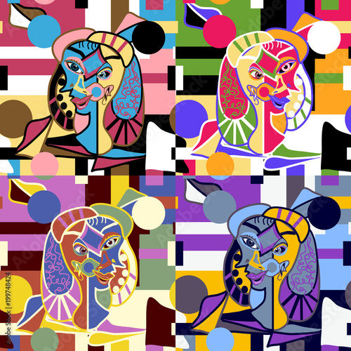 Abstract Faces Seamless Vector Pattern - Original Art Pieces in a Repeating Seamless Wallpaper - Four Color Choices to Use Together, Seperately, or to Change for Your Theme