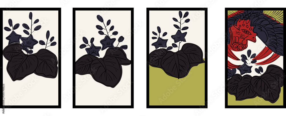 花札のイラスト 12月桐 桐に鳳凰 日本のカードゲーム ベクターデータ 手描き フリーハンド Vector De Stock Adobe Stock