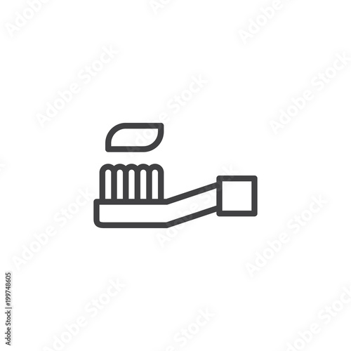 Toothbrush with toothpaste outline icon. linear style sign for mobile concept and web design. Oral hygiene simple line vector icon. Symbol, logo illustration. Pixel perfect vector graphics