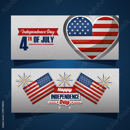 happy independence celebration photos heart american flags fireworks vector illustration