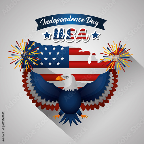 happy independence celebration eagle fireworks usa flag fest vector illustration