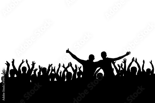 Concert, party. Applause crowd background silhouette, cheerful people. Funny cheering, isolated vector
