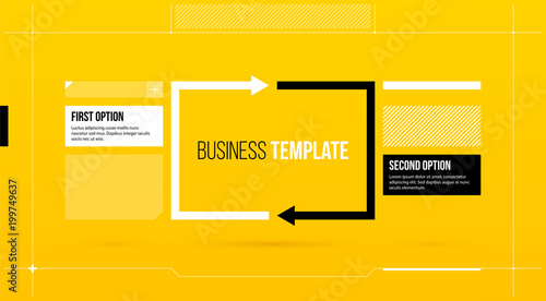 Rectangular arrows template with two options on yellow background in elegant blueprint style.