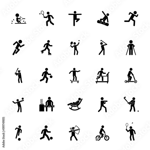 Icon set of active people. Sport, leisure, fitness. Activity concept. For topics like healthy lifestyle, professional sport, outdoor activities