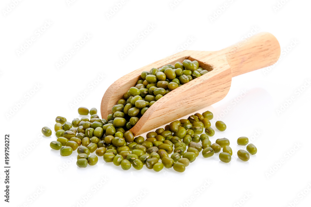 green beans in scoop on white background