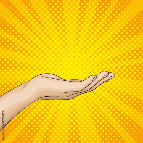 Hand turned the palm upward, open hand.