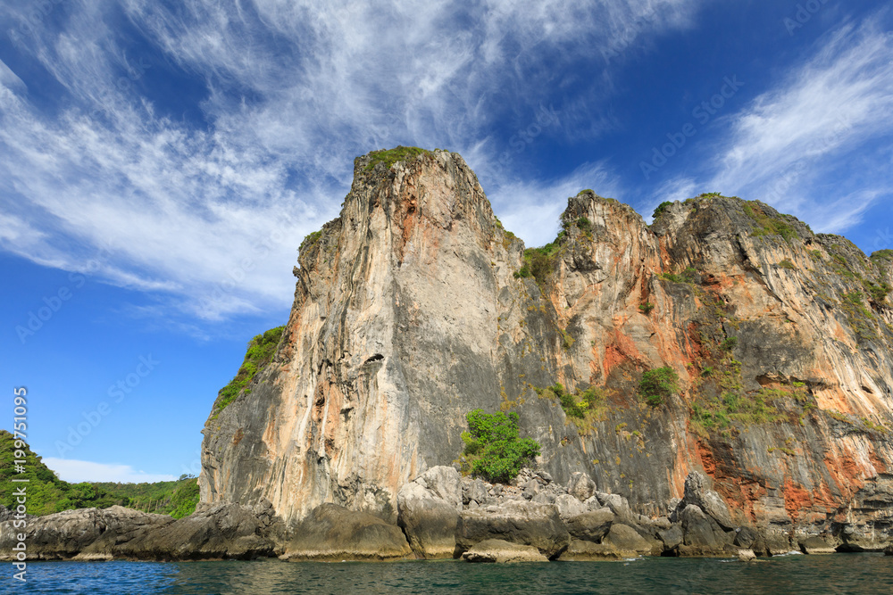 Cliffs and the clear sea in Phi Phi islands, Thailand Cliffs and the clear sea in Phi Phi islands, Thailand