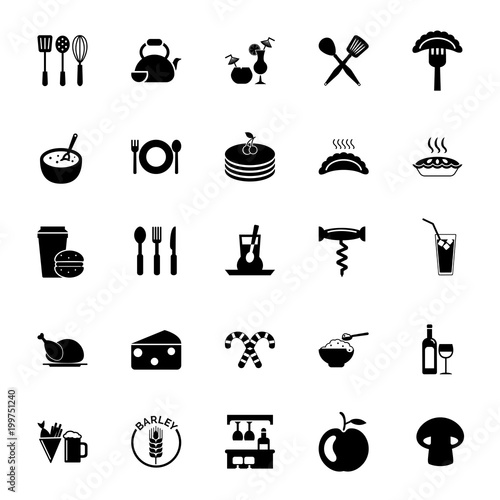 Icon set of eating and cooking illustration. Bar, restaurant, menu. Food and drink concept. For topics like meal, catering, gastronomy