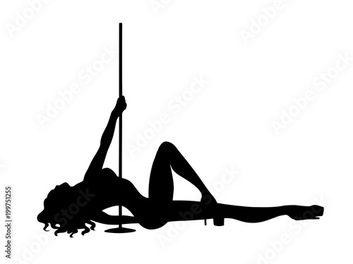 Black vector silhouette of girl and pole on a white background. Pole dance illustration for fitness, striptease dancers, exotic dance. Vector EPS10 isolated. Logo sexy woman dancer