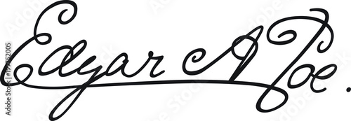Signature of the writer Edgar Allan Poe. The autograph of the famous poet. Calligraphy and lettering. A afghograph in a vector, isolated on a white background. photo