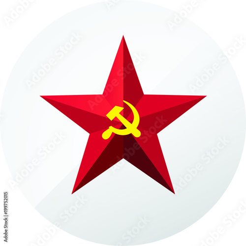 Red star with a sickle and a hammer. Symbol of the USSR and communism. Vector sign isolated on white background. A symbol of the Cold War. February 23. Symbol of the Armed Forces of the Soviet Union.